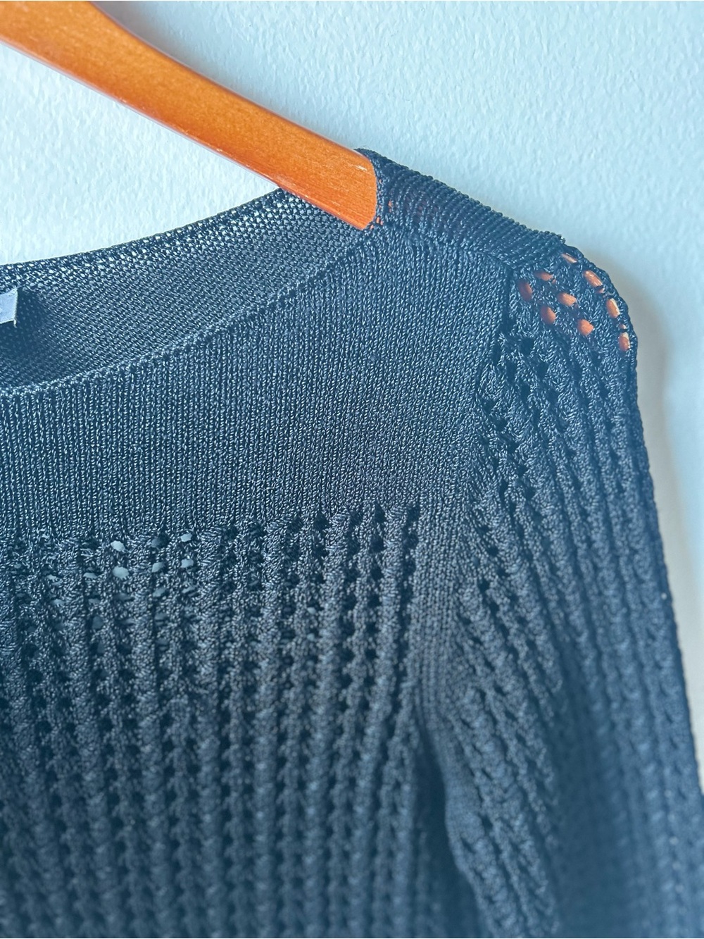 ANN TAYLOR Black Open Knit Boat Neck Sweater 3/4 Sleeve Lightweight Size Small - Picture 6 of 8